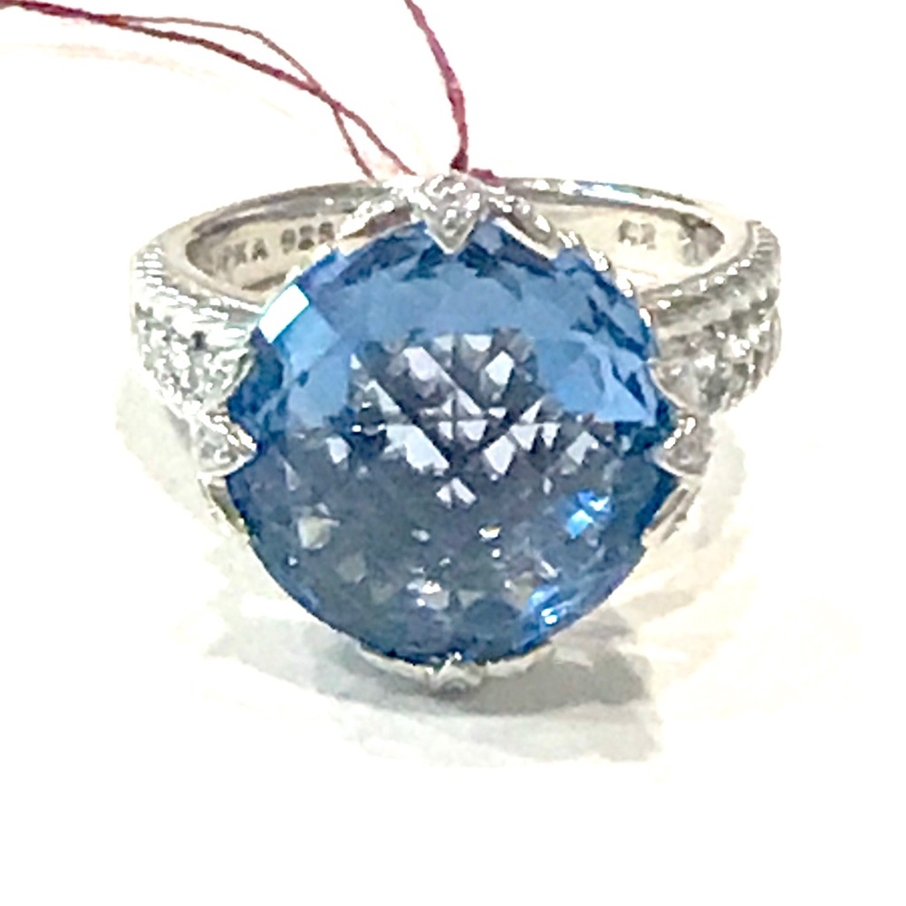 Sterling Judith Ripka Blue Topaz Ring Sz 10